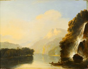 マオリのカヌーとダスキー湾の滝 作： William Hodges