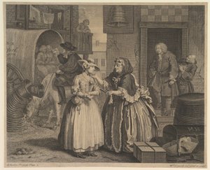 1732年4月以前のハーロッツの進歩、プレート1。 作： William Hogarth