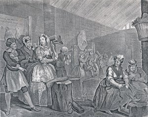 Harlot&39;s Progress、Plate Four：Scene in Bridewell、1732（etching and engraving）