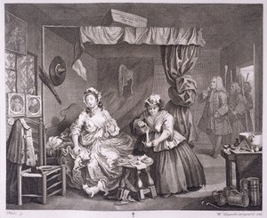 1820-22年にロンドンで出版された「ウィリアムホガースのオリジナル作品と本物の作品」のハーロットの進歩、プレートIII