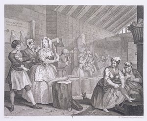 1820-22年にロンドンで出版された「ウィリアムホガースのオリジナル作品と本物の作品」のハーロットの進歩、プレートIV 作： William Hogarth