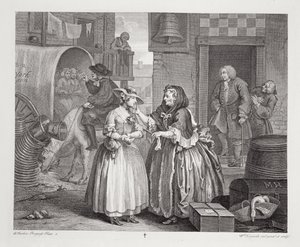 1820-22年にロンドンで出版された「ウィリアムホガースのオリジナル作品と本物の作品」のハーロットプログレス、プレートI 作： William Hogarth