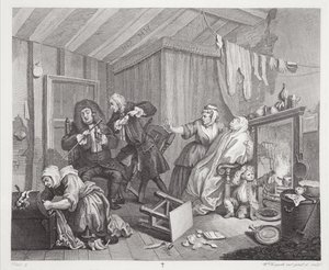 1820-22年にロンドンで出版された「ウィリアムホガースのオリジナル作品と本物の作品」のハーロットの進歩、プレートV 作： William Hogarth