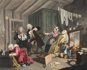 Harlot&39;s Progress、プレートV、「Hogarth Restored：The Whole Works of the Celebrated William Hogarth、re-engraved by Thomas Cook」からのイラスト、パブ。 1812（手塗りの彫刻）