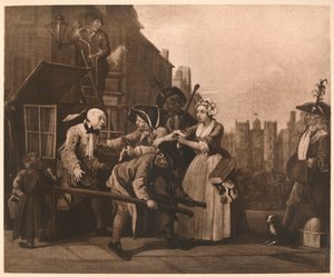 A Rakes Progress-4：The Arrest、1733。 作： William Hogarth