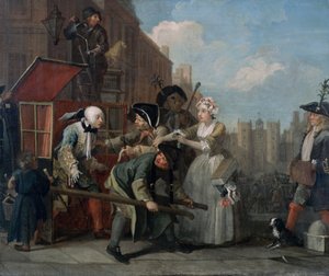 熊手の進捗状況IV：逮捕され、法廷に行く、1733年 作： William Hogarth