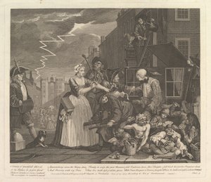 レーキ進行、プレート4、1735年6月25日。 作： William Hogarth