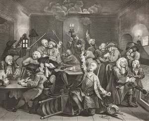 レーキ？Sプログレス、プレート6：ゲームハウスのレーキ-シート6：ギャンブルデンのトムレイクウェル1735 作： William Hogarth