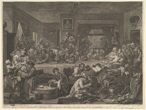 選挙エンターテイメント、プレートI：選挙の4つの版画、1755年2月24日。 作： William Hogarth