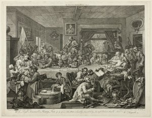 選挙のエンターテイメント、選挙の 4 つの印刷物のプレート 1 作： William Hogarth