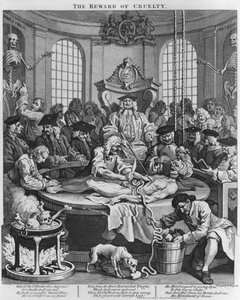 残虐行為の4つの段階、1751年からの剖検または虐待の報酬 作： William Hogarth