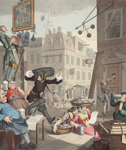 ビールストリート、イラストは「復元されたホガース：有名なウィリアムホガースの全作品、トーマスクックによって再彫刻された」、パブ。 1812（手塗りの彫刻） 作： William Hogarth
