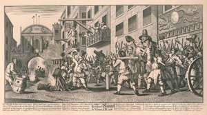 1726年、ロンドンのテンプルバーでこぶを焼く。 作： William Hogarth