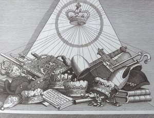 クラウン、ミットレス、メイスなど 作： William Hogarth