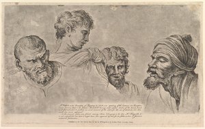 1781年5月14日、ハンプトンコートでのラファエロ漫画の4つの頭。 作： William Hogarth