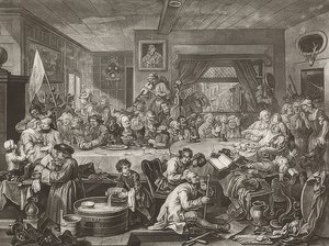選挙の4つの版画。シート1：選挙エンターテイメント-選択の喜び。 1755 作： William Hogarth