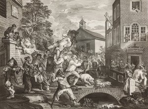 選挙の4つの版画。シート4：メンバーの議長を務める-議員の勝利の行列。 1758 作： William Hogarth