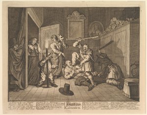 HudibrasはSamuel Butlers Hudibras、プレート9、1725-68のために12枚の大きなイラストを作成しました。 作： William Hogarth