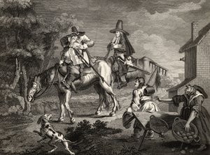 フディブラスサリーズフォース、サミュエルバトラー作「Hudibras」（1612-80年）、「ウィリアムホガースの作品集」からC.アームストロングによって彫刻 作： William Hogarth