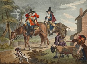 サミュエル・バトラー（1612-80）の「Hudibras」からのHudibras Sallies Forth、「Hogarth Restored：The Whole Works of the有名なWilliam Hogarth、re-engraved by Thomas Cook」、パブ。 1812（手 作： William Hogarth