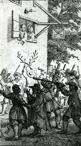 仕立て屋に対するHullabaloo 作： William Hogarth