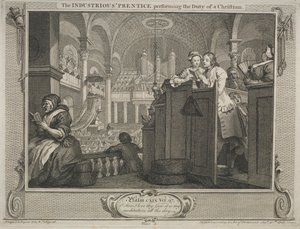 勤勉と怠惰: クリスチャンの本分を尽くす勤勉な見習い 作： William Hogarth