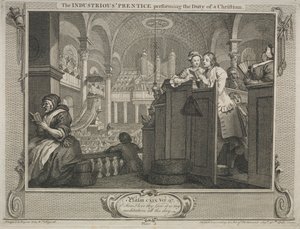 産業と怠惰：勤勉な弟子がクリスチャンの義務を果たす、1747。 作： William Hogarth