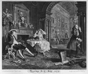 結婚アラモード、プレートII、テテアテテ、1745 作： William Hogarth