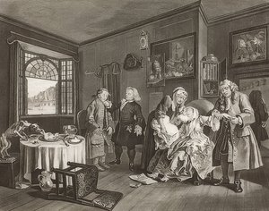 結婚アラファッション。シート6：女性の死-伯爵夫人の自殺。 1745 作： William Hogarth