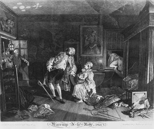 当世風結婚、プレート5、（伯爵の死） 作： William Hogarth