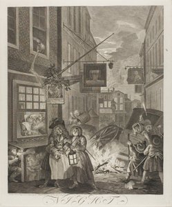 夜、一日の四時からのプレート4 作： William Hogarth