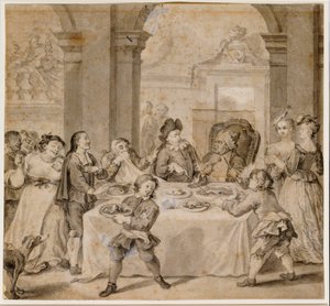 壮大なごちそうのサンチョ、ミゲルデセルバンテスの「ドンキホーテ」から 作： William Hogarth