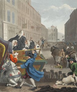 残酷の第 2 段階、「Hogarth Restored: The Whole Works of the Celebrity William Hogarth, re-engraved by Thomas Cook」のイラスト、パブ。 1812年（手彩色彫刻） 作： William Hogarth
