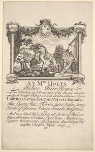 ミセスホルツイタリアンウェアハウスのショップカード、1720-72。 作： William Hogarth