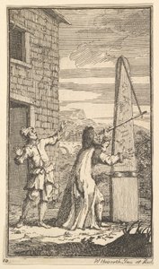 シドロフェルが望遠鏡でカイトを調べているSの17の小さなイラスト...、1721-26。 作： William Hogarth