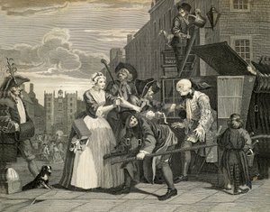 ウィリアム・ホガース（1697-1764）の「ロンドンの街並み」は、イギリスの彫刻作品です。 作： William Hogarth