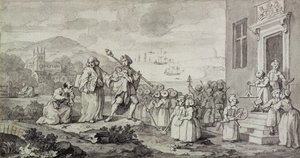 ファウンドリングのための研究（ペン、インク、紙のウォッシュ） 作： William Hogarth