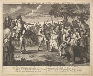 クマの冒険とフィドルプレート3：サミュエルバトラーへの挿絵...、1725年〜30年。 作： William Hogarth