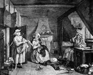 ジストレスト詩人、1740 作： William Hogarth