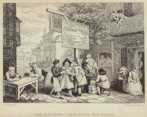 The Election-Canvassing for votes：議会選挙、1755年の風刺、一連の4つのタイトルの選挙のユーモア