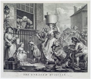 激怒したミュージシャン、1741 作： William Hogarth