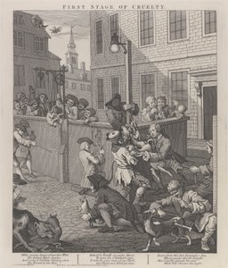 虐待の第一段階：動物を拷問する子供たち 作： William Hogarth