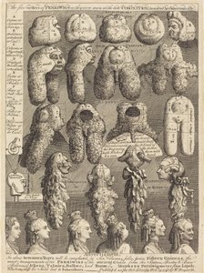 後期戴冠式で着用されたペリウィッグの 5 つの勲章、建築学的に測定 作： William Hogarth