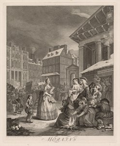 4つの時間：朝、1738年。 作： William Hogarth