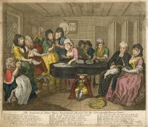 ドゥルーリーレーンの姉妹が出席した、貧しいメアリーハックアバウトの葬儀 作： William Hogarth