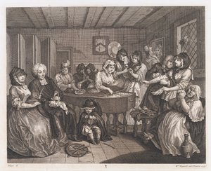 ハーロットの葬儀、1732年に設計、1744年に印刷（エッチングと彫刻） 作： William Hogarth