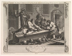 チャーチヤード産業とアイドル状態で遊んでいるアイドルの弟子、プレート3、1747年9月30日。 作： William Hogarth