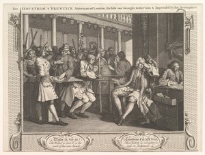 ロンドンの勤勉な弟子アルダーマン、1747年9月30日。 作： William Hogarth