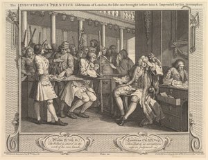 ロンドンの勤勉な弟子アルダーマン、アイドル・ワンが登場する前に...、1747年9月30日。 作： William Hogarth