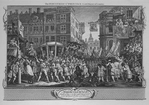 勤勉な弟子ロンドン市長-1747年、産業とアイドルからのプレート12 作： William Hogarth